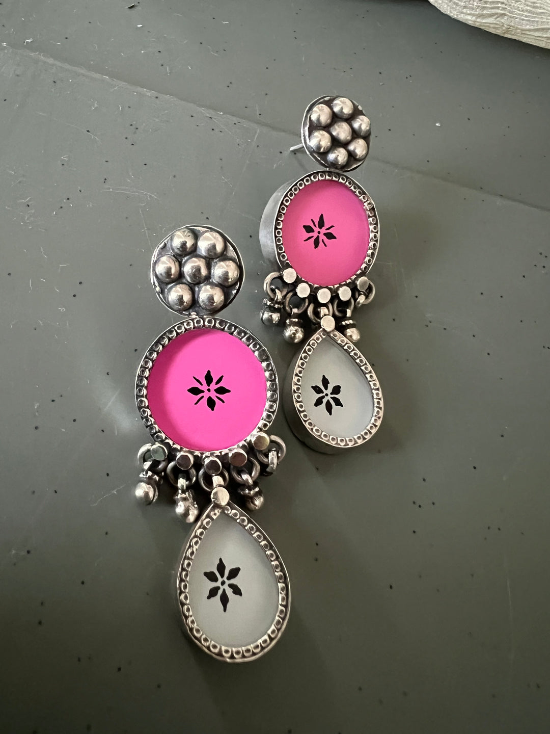 Hand Painted Glass Ghungroo 925 Silver Earrings | SHIVKA