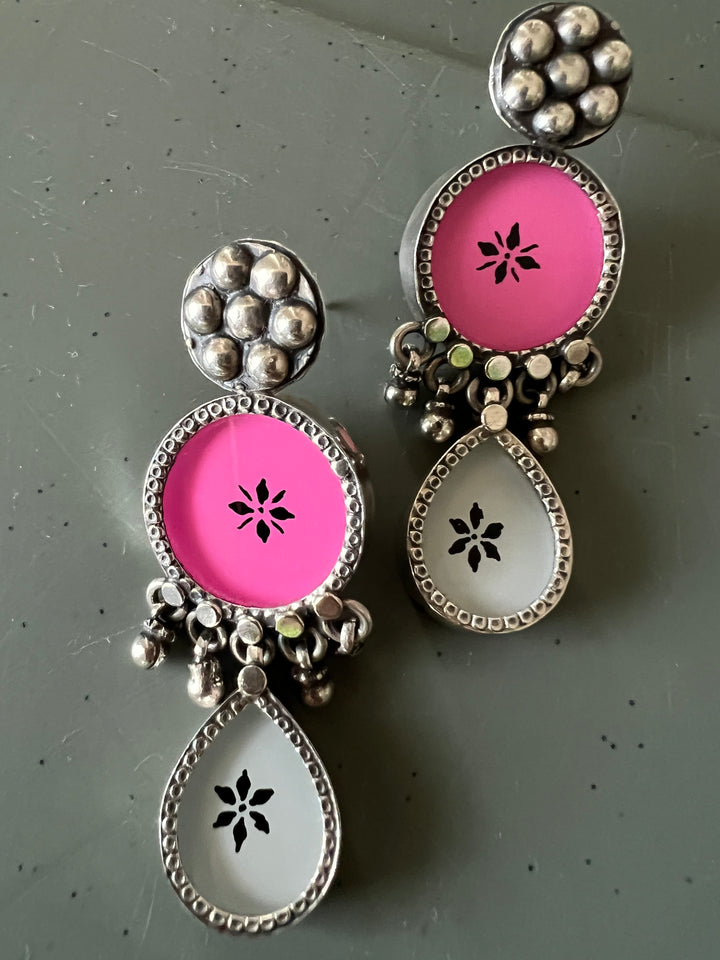 Hand Painted Glass Ghungroo 925 Silver Earrings | SHIVKA