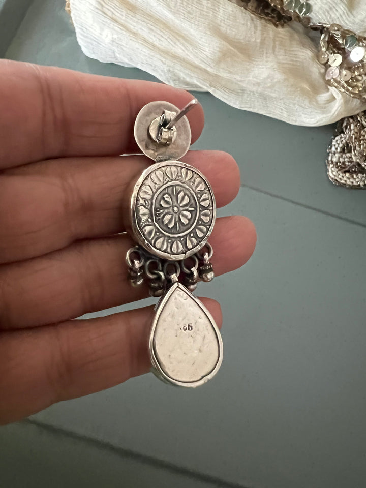 Hand Painted Glass Ghungroo 925 Silver Earrings | SHIVKA