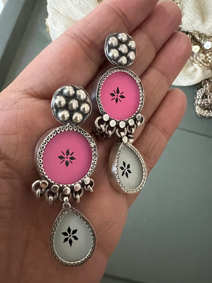 Hand Painted Glass Ghungroo 925 Silver Earrings | SHIVKA