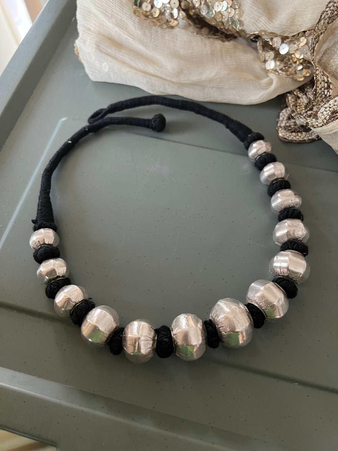 Wax Bead Silver Necklace