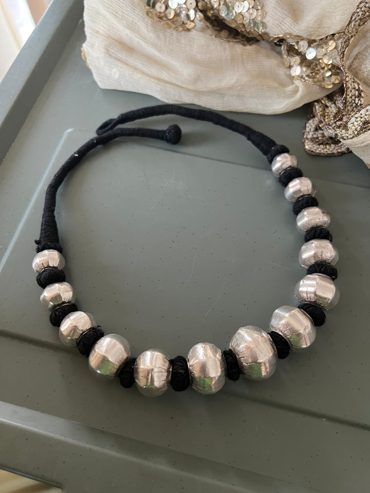 Wax Bead Silver Necklace
