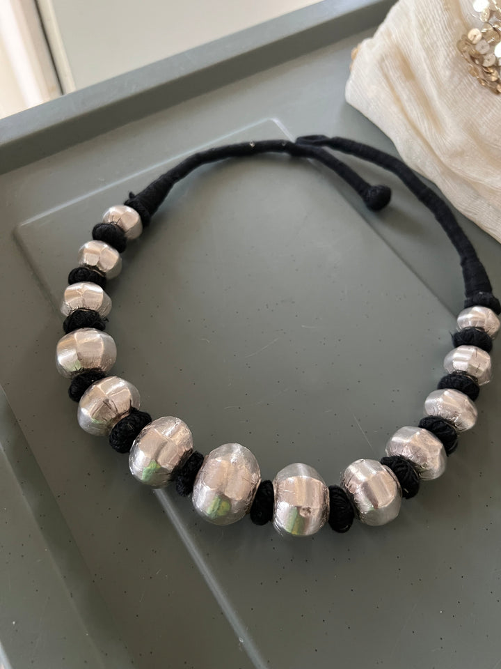 Wax Bead Silver Necklace