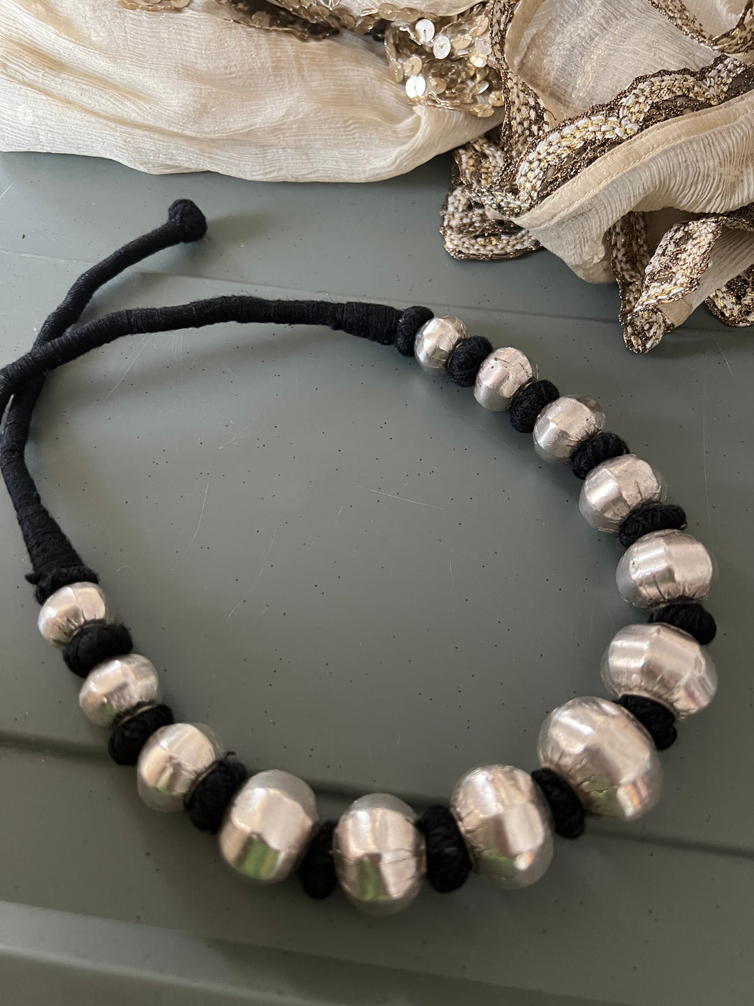 Wax Bead Silver Necklace