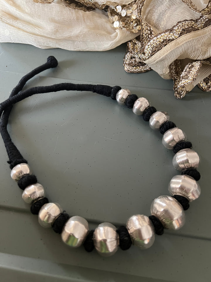 Wax Bead Silver Necklace