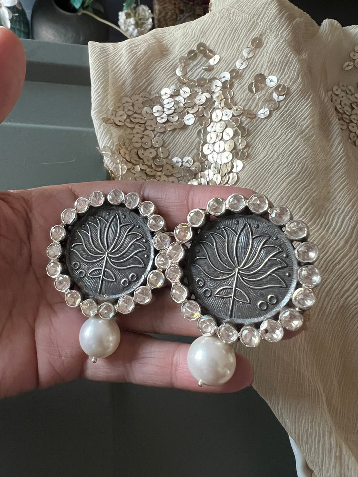Statement Pearl 925 Silver Earrings with Natural Pearls & Kundan Work - Handmade, One of a Kind