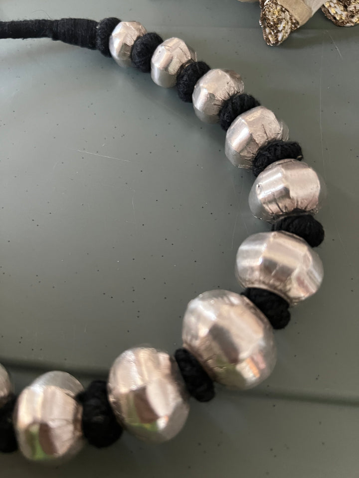Wax Bead Silver Necklace