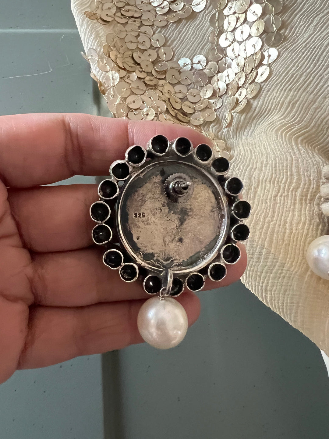 Statement Pearl 925 Silver Earrings with Natural Pearls & Kundan Work - Handmade, One of a Kind