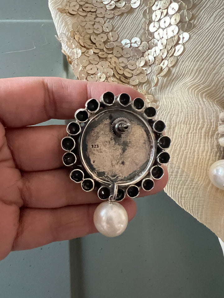 Statement Pearl 925 Silver Earrings with Natural Pearls & Kundan Work - Handmade, One of a Kind