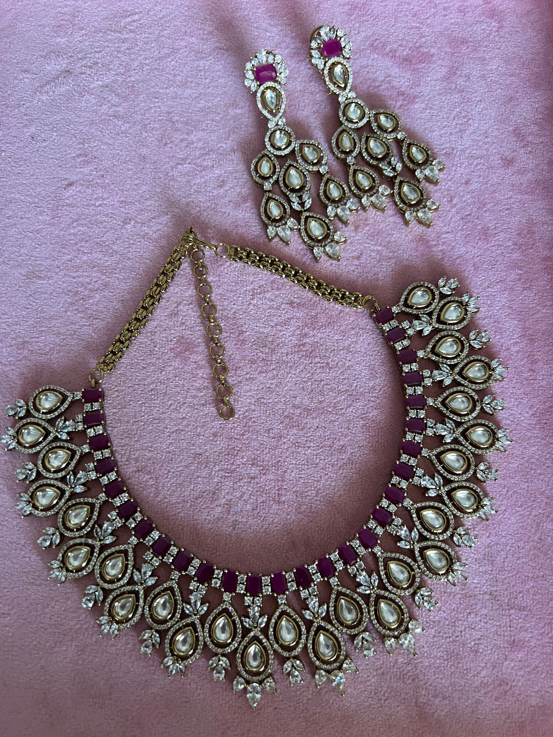 Victorian CZ Kundan Necklace with Statement Earrings