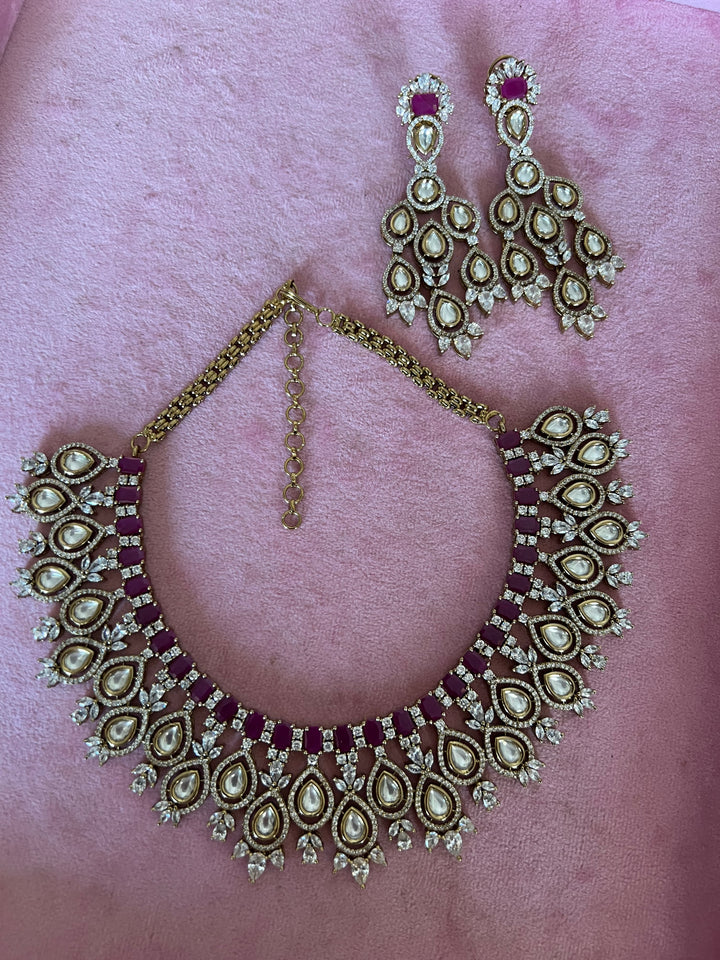 Victorian CZ Kundan Necklace with Statement Earrings