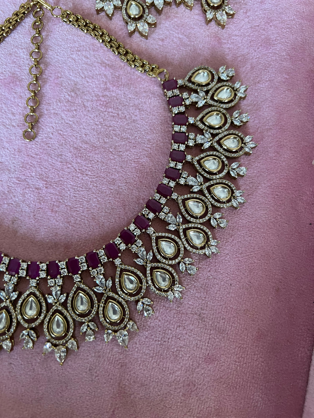 Victorian CZ Kundan Necklace with Statement Earrings