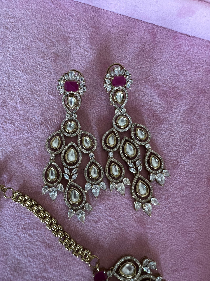 Victorian CZ Kundan Necklace with Statement Earrings