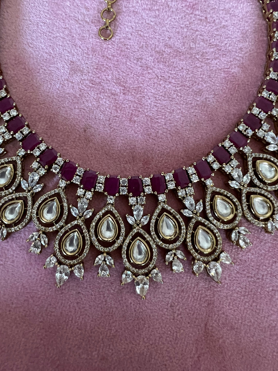 Victorian CZ Kundan Necklace with Statement Earrings