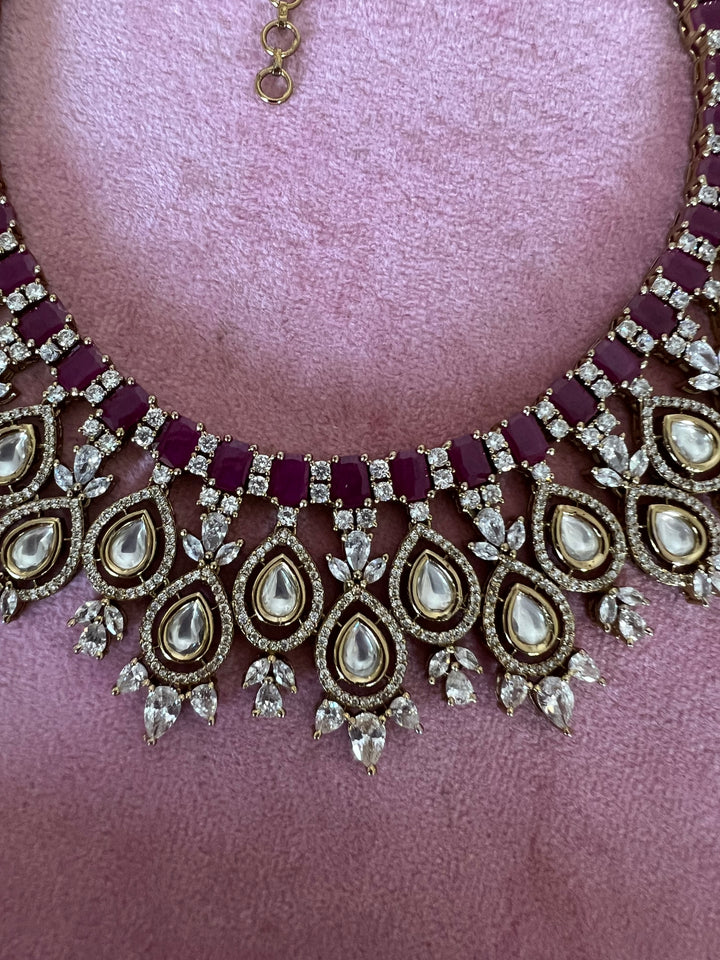 Victorian CZ Kundan Necklace with Statement Earrings