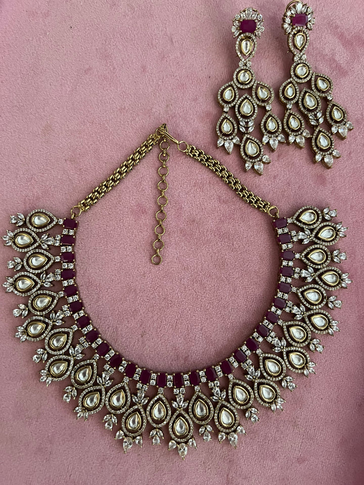 Victorian CZ Kundan Necklace with Statement Earrings