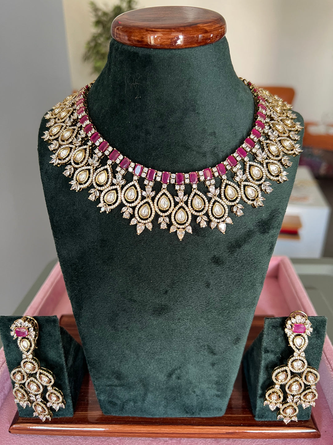 Victorian CZ Kundan Necklace with Statement Earrings