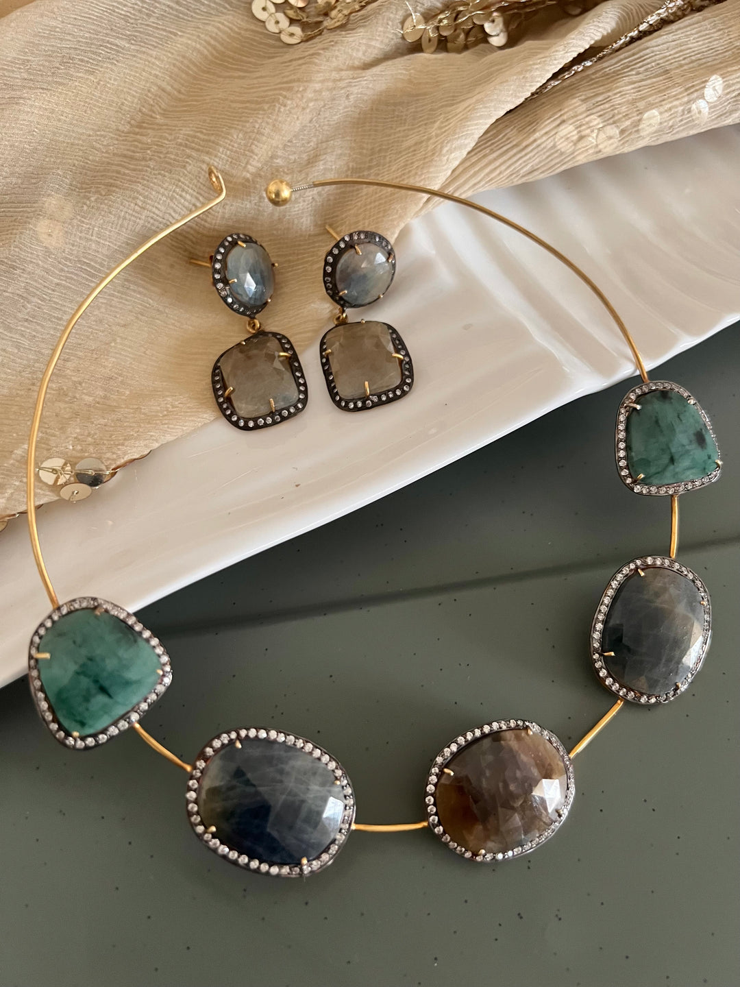 Multi Sapphire Silver Necklace Set - Unmatched Quality and Style