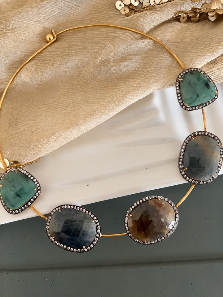 Antique Gold Multi-Sapphire 925 Silver Necklace Set