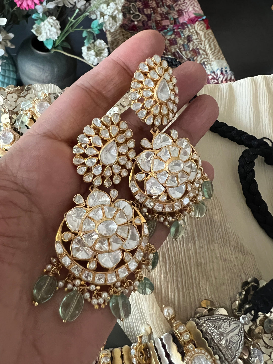 Kundan Polki 925 Silver Choker Necklace Set