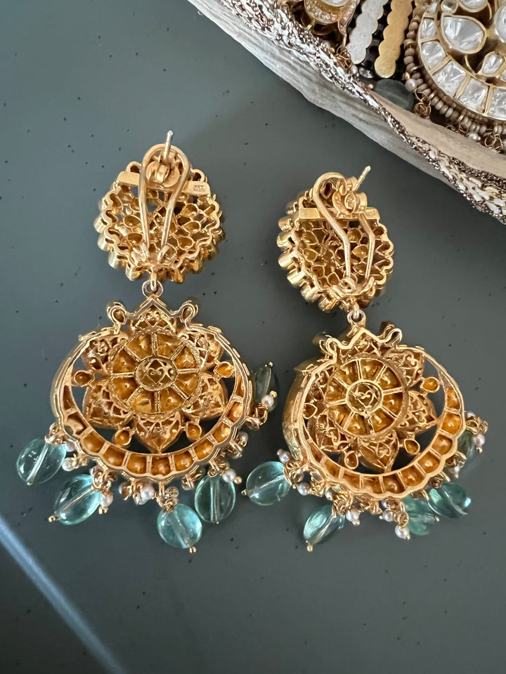 Kundan Polki 925 Silver Choker Set with Pastel Drops