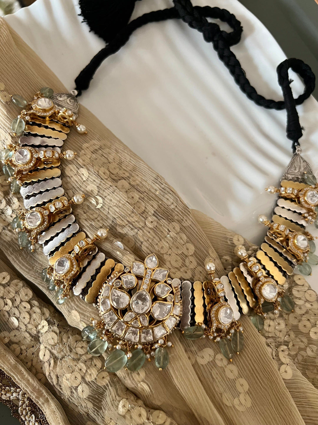 Kundan Polki 925 Silver Choker Necklace Set