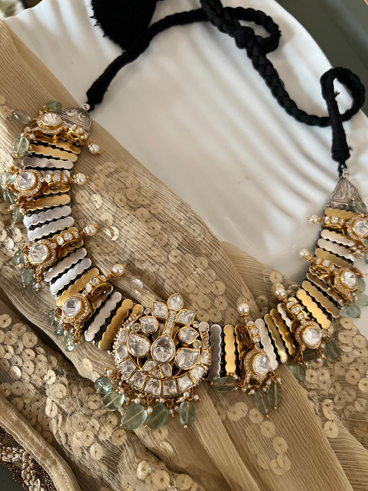 Kundan Polki 925 Silver Choker Necklace Set
