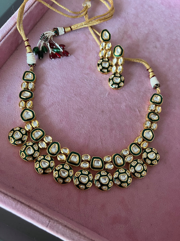 Signature Green Kundan Necklace with Earrings