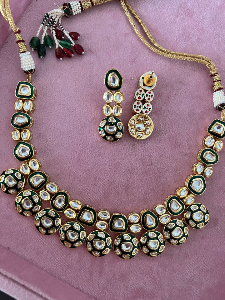 Signature Green Kundan Necklace with Earrings