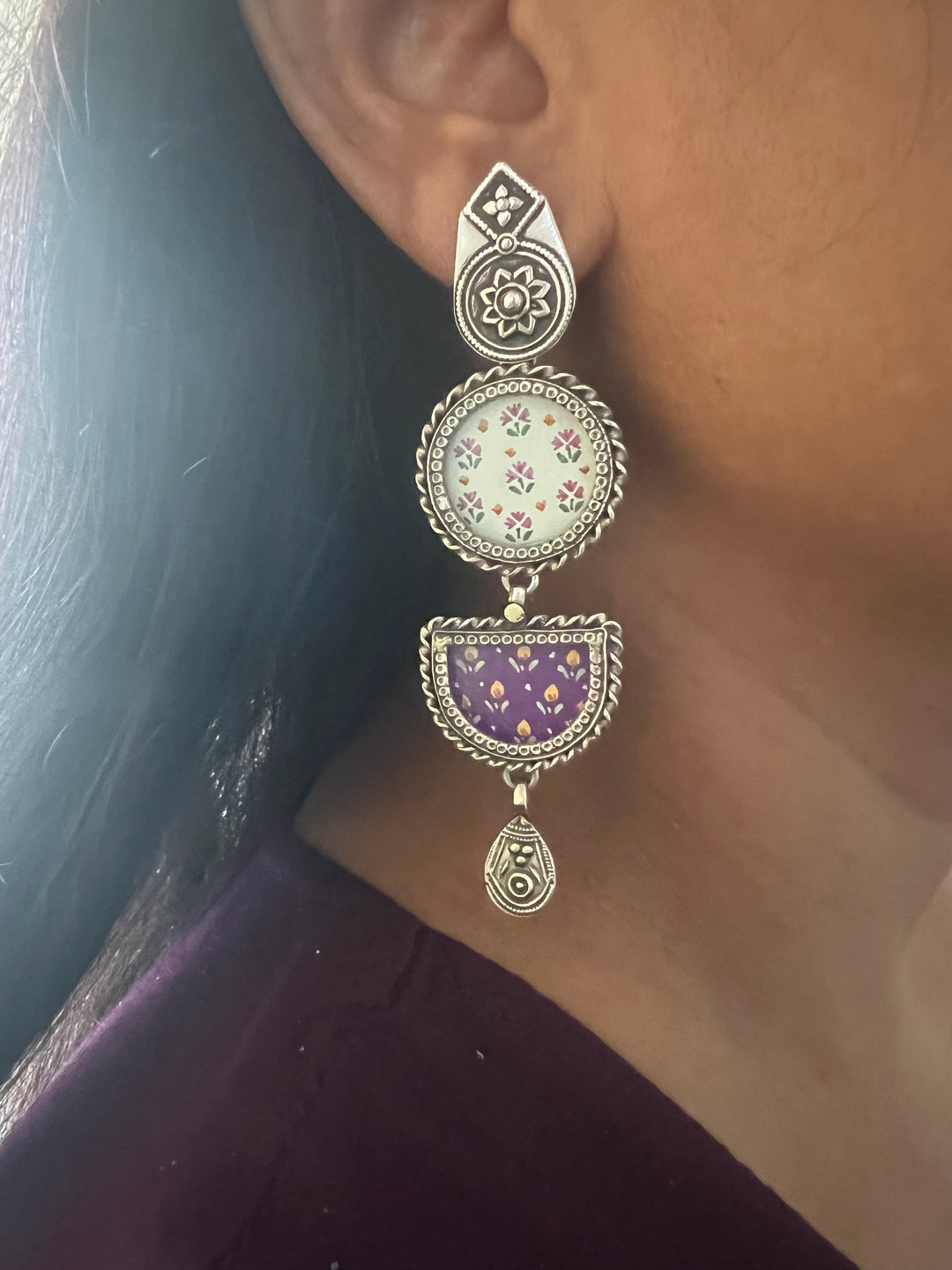 Hand Painted Glass 925 Silver Earrings | SHIVKA