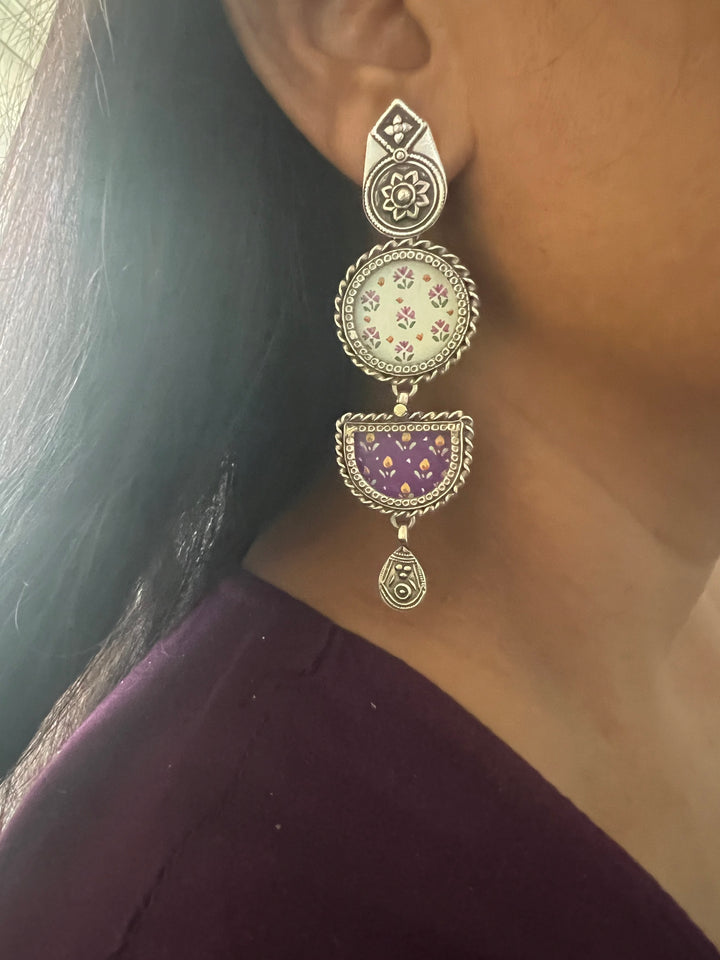 Hand Painted Glass 925 Silver Earrings | SHIVKA