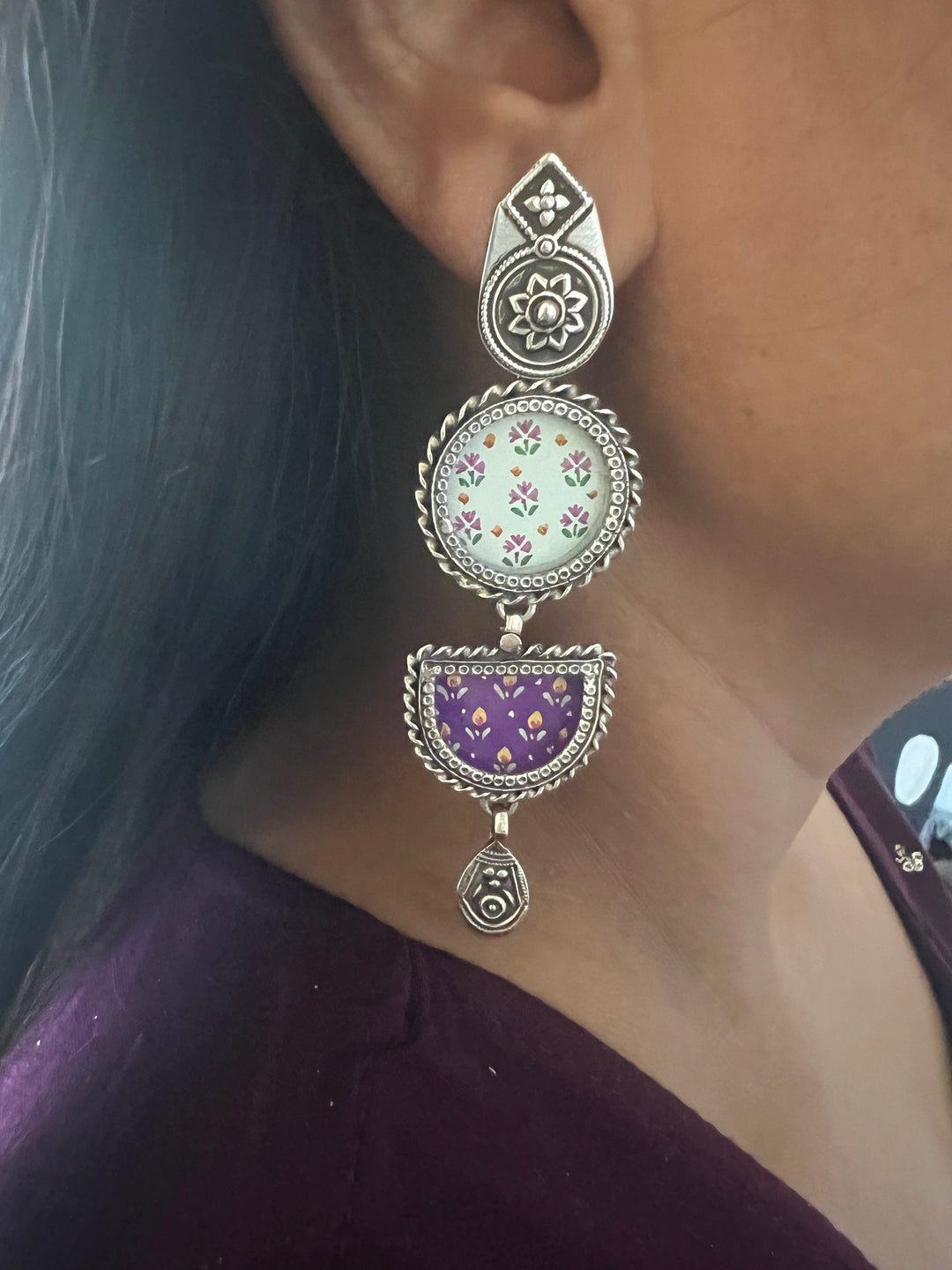 Hand Painted Glass 925 Silver Earrings | SHIVKA