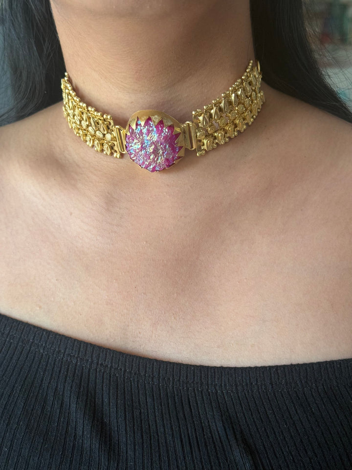 Handmade Natural Stone Statement Choker | Brass Adjustable Lobster Claw Jewelry
