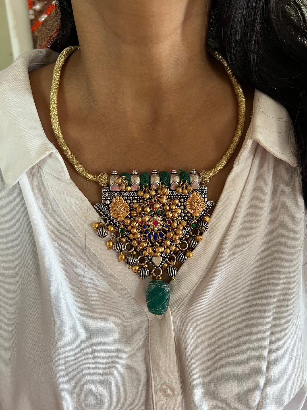 Beautiful Fusion Kundan Pendant Necklace with Earrings