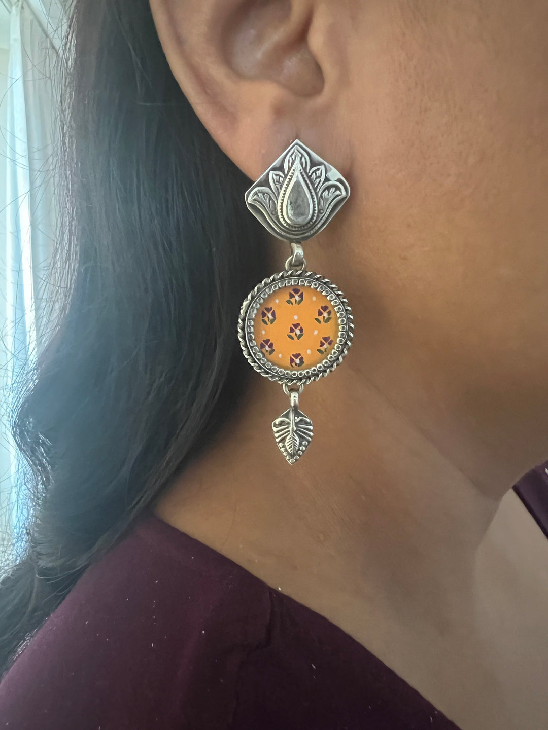 Hand Painted Glass 925 Silver Earrings | SHIVKA
