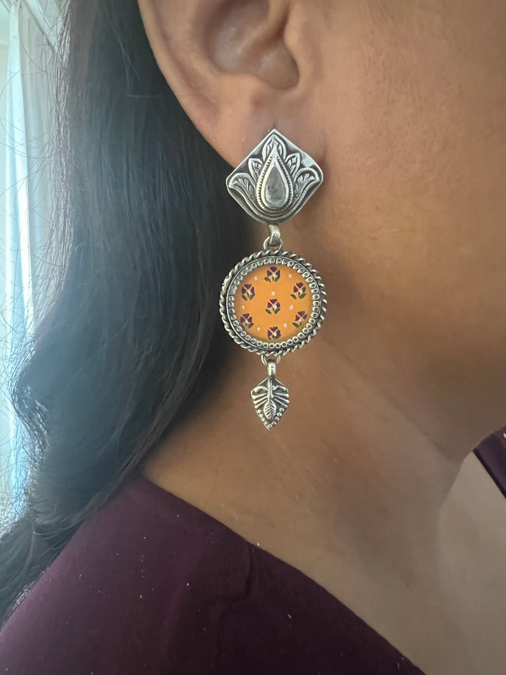 Hand Painted Glass 925 Silver Earrings | SHIVKA