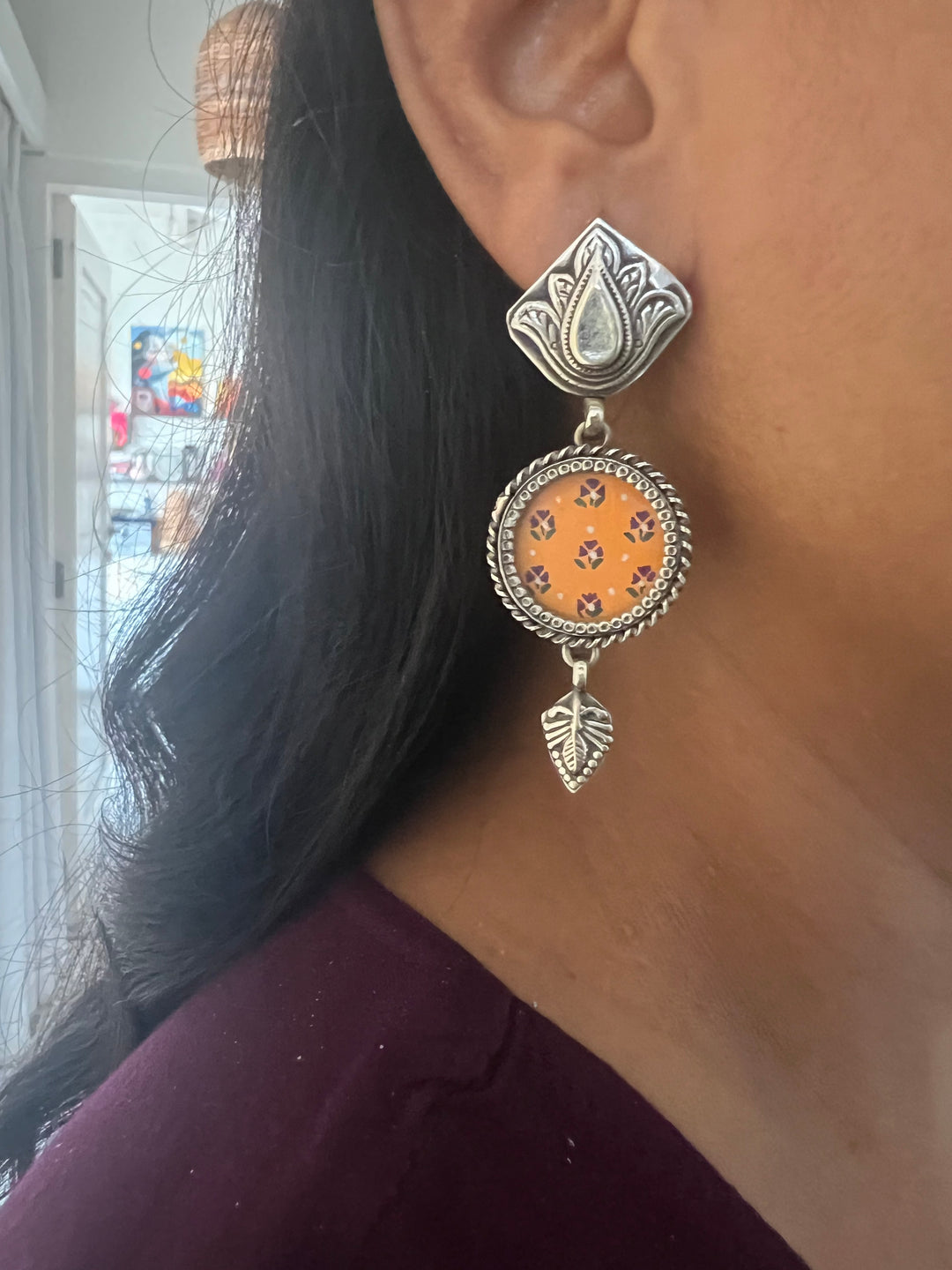 Hand Painted Glass 925 Silver Earrings | SHIVKA