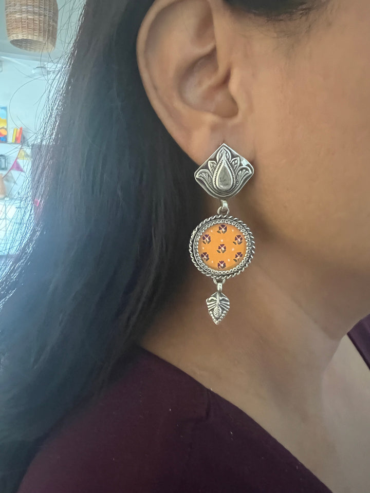 Hand Painted Glass 925 Silver Earrings | SHIVKA