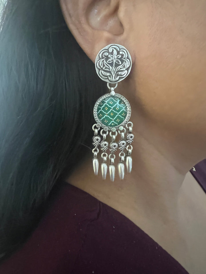 Hand Painted Glass 925 Silver Earrings | SHIVKA