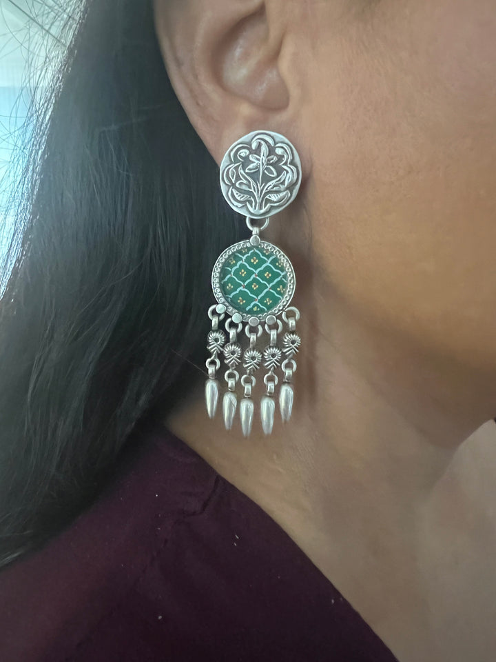 Hand Painted Glass 925 Silver Earrings | SHIVKA