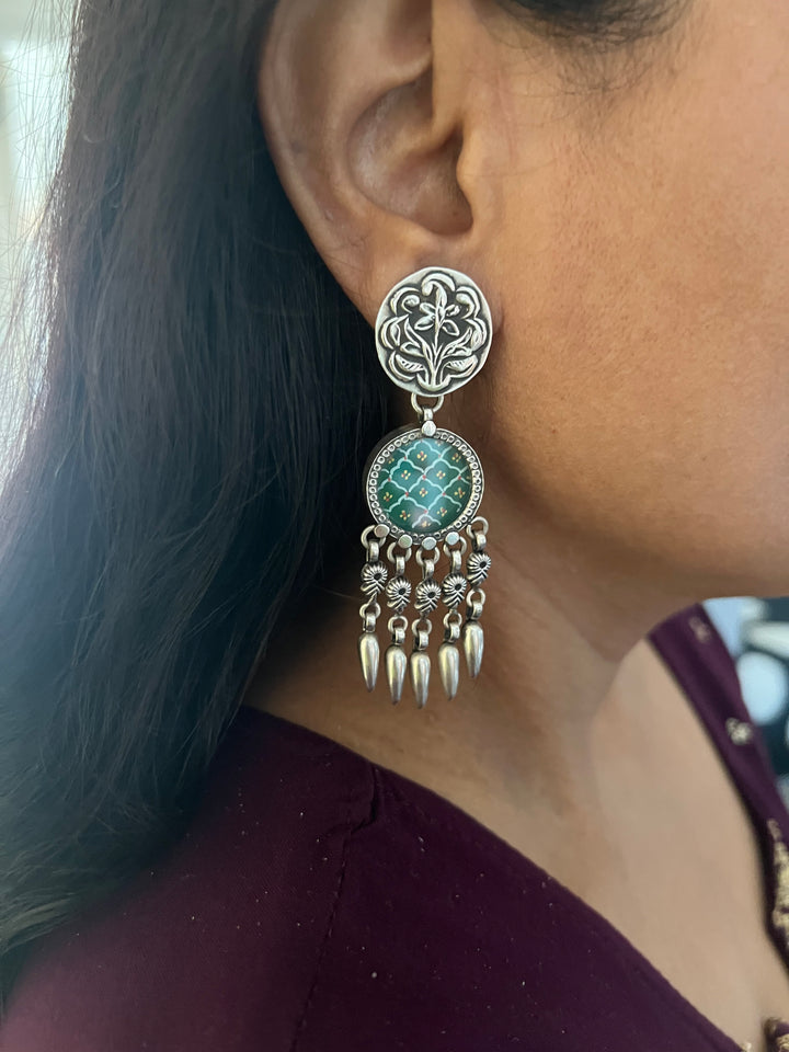 Hand Painted Glass 925 Silver Earrings | SHIVKA