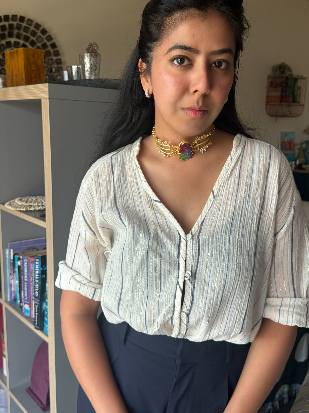 Handmade Natural Rainbow Stone Statement Choker | Brass Adjustable Lobster Claw Jewelry