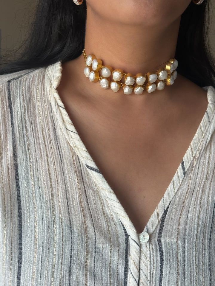 Handmade Natural Baroque Pearls Statement Choker | Brass Adjustable Lobster Claw Jewelry