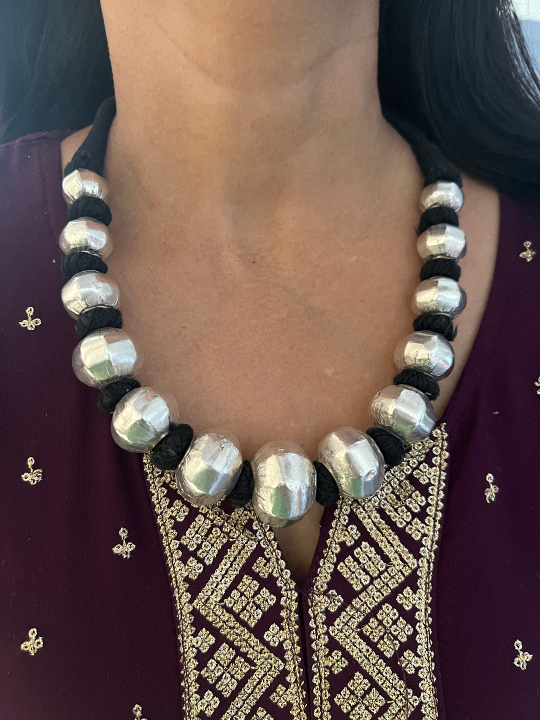 Wax Bead Silver Necklace