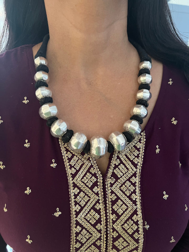 Wax Bead Silver Necklace