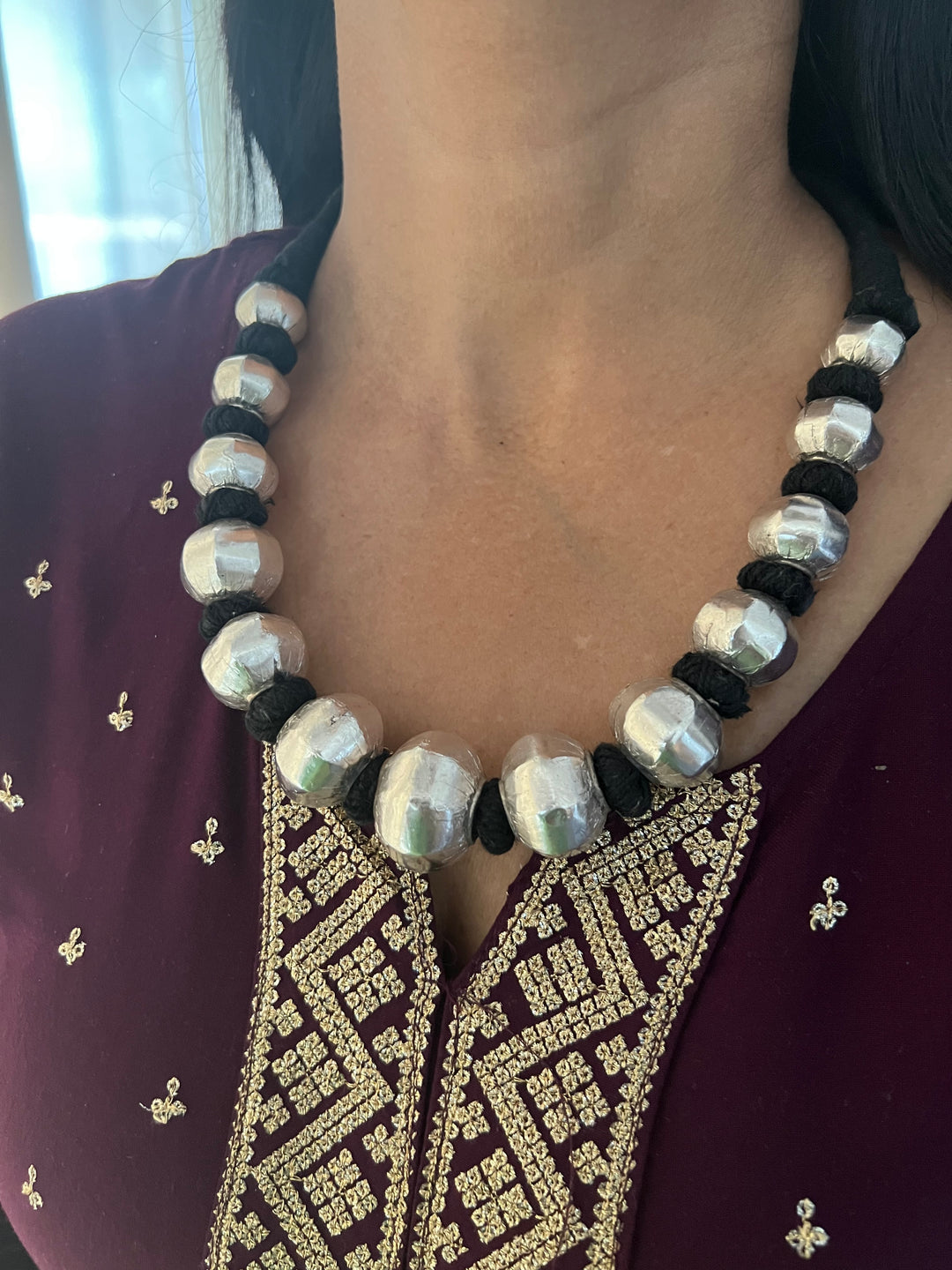 Wax Bead Silver Necklace