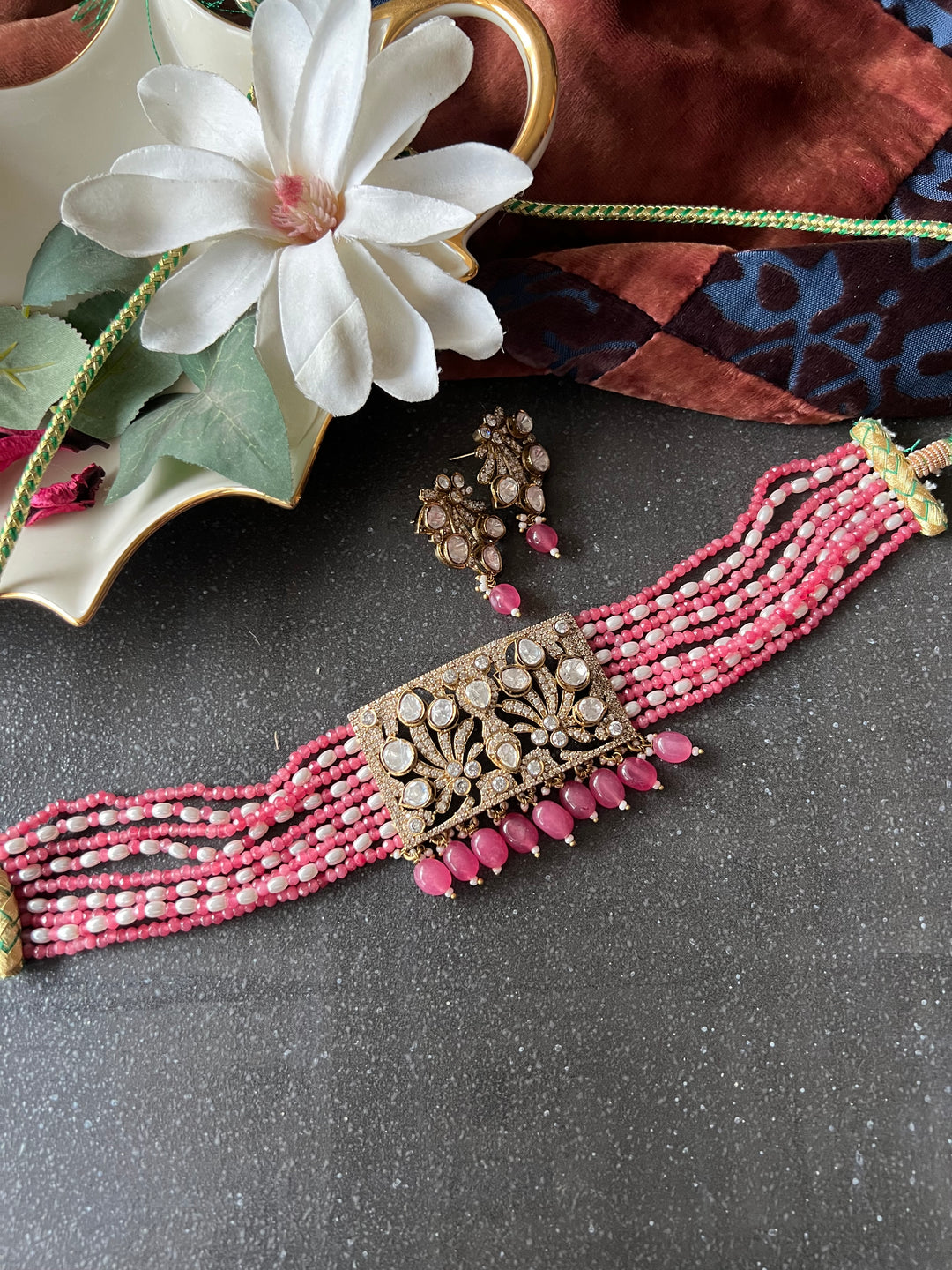 Victorian Kundan Choker with Earrings