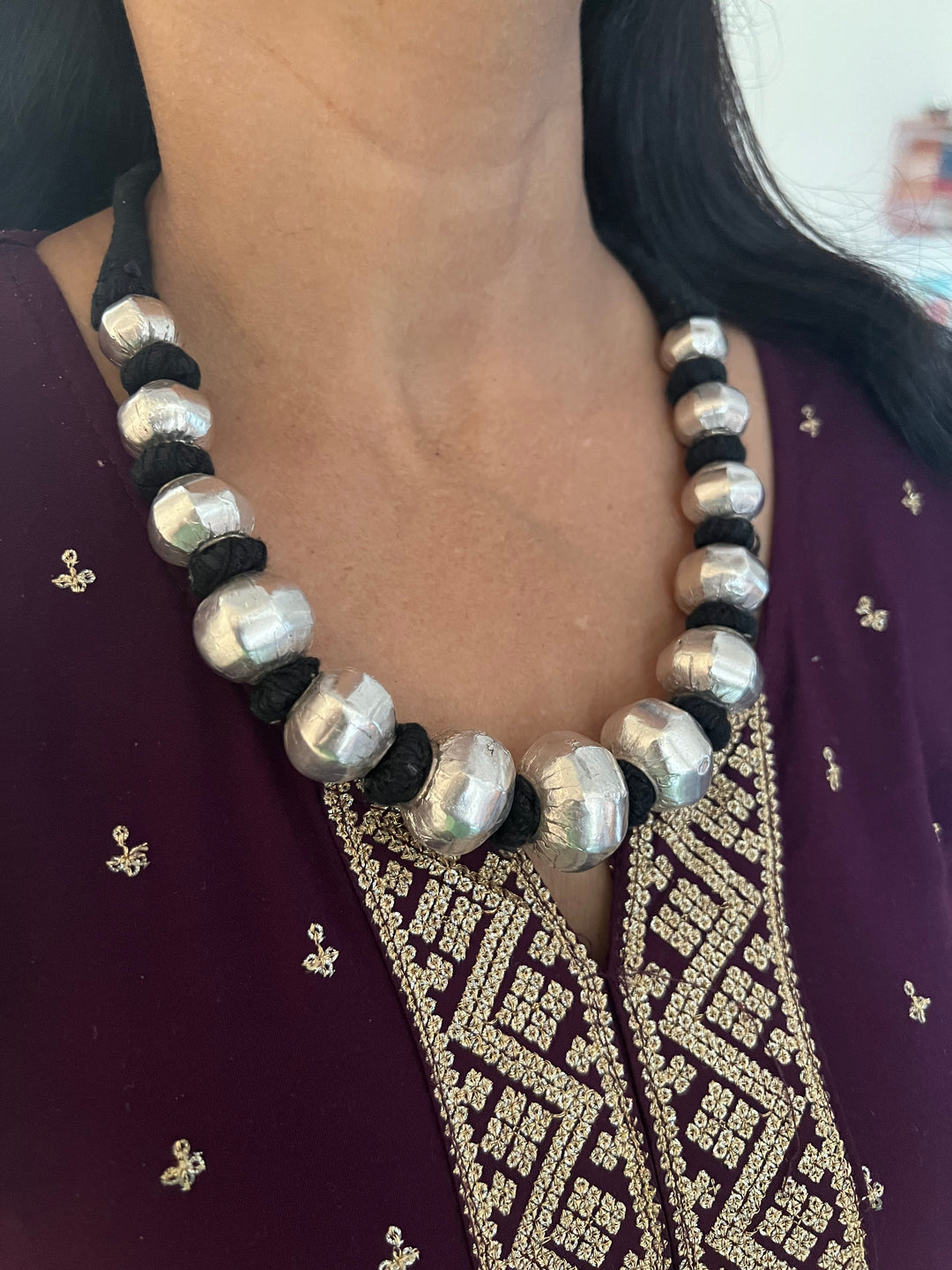 Wax Bead Silver Necklace