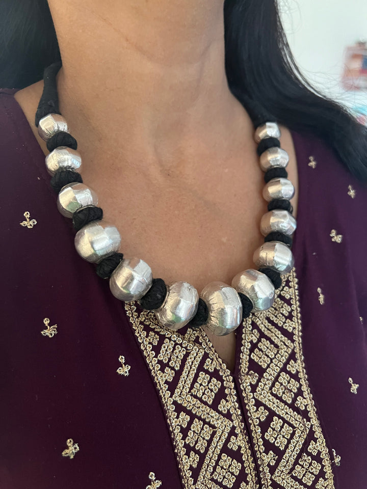 Wax Bead Silver Necklace