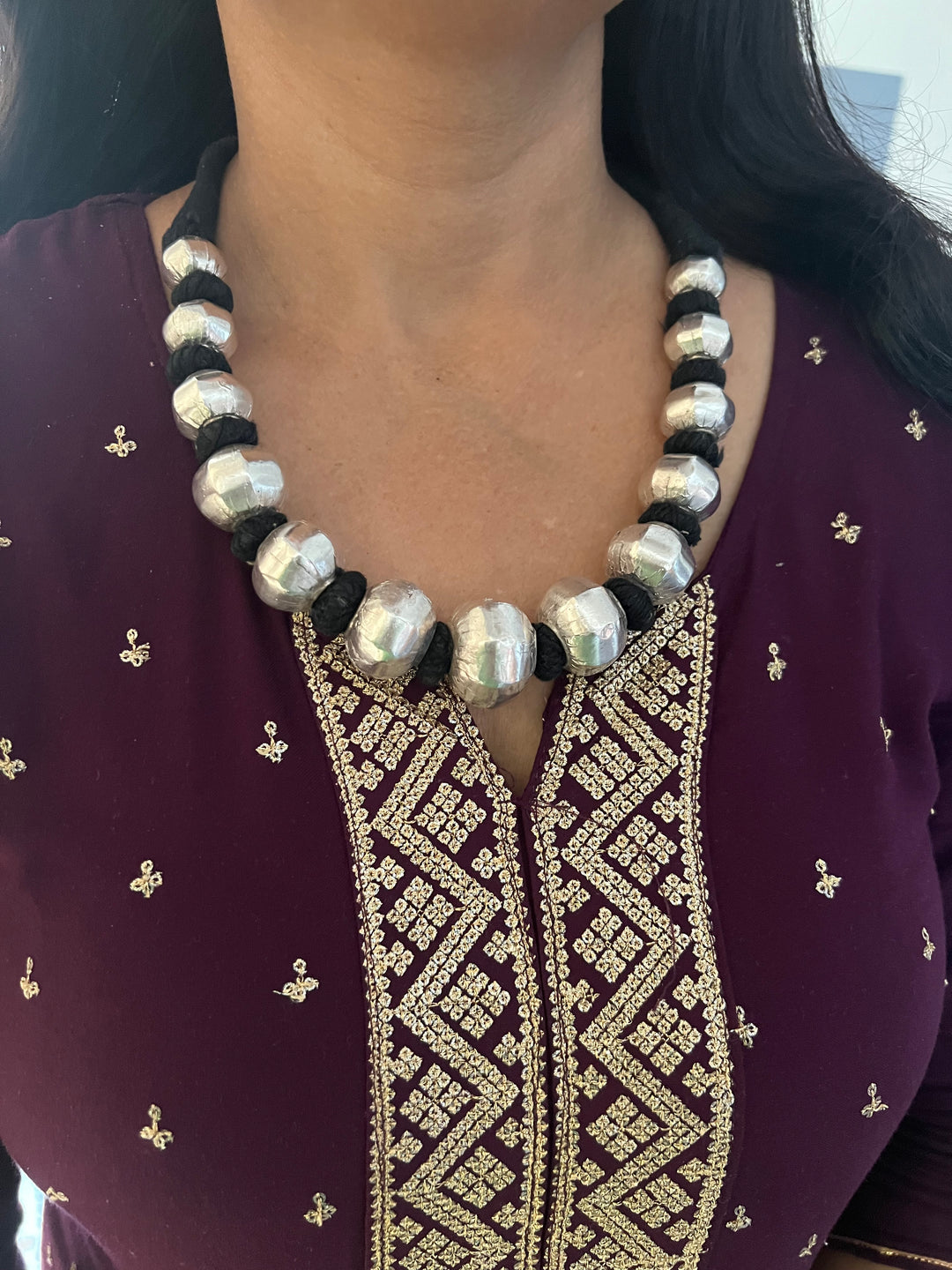 Wax Bead Silver Necklace